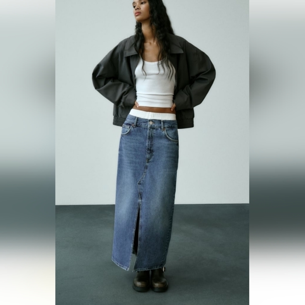 Zara TRF Denim Boxer Long Skirt Sz-XL